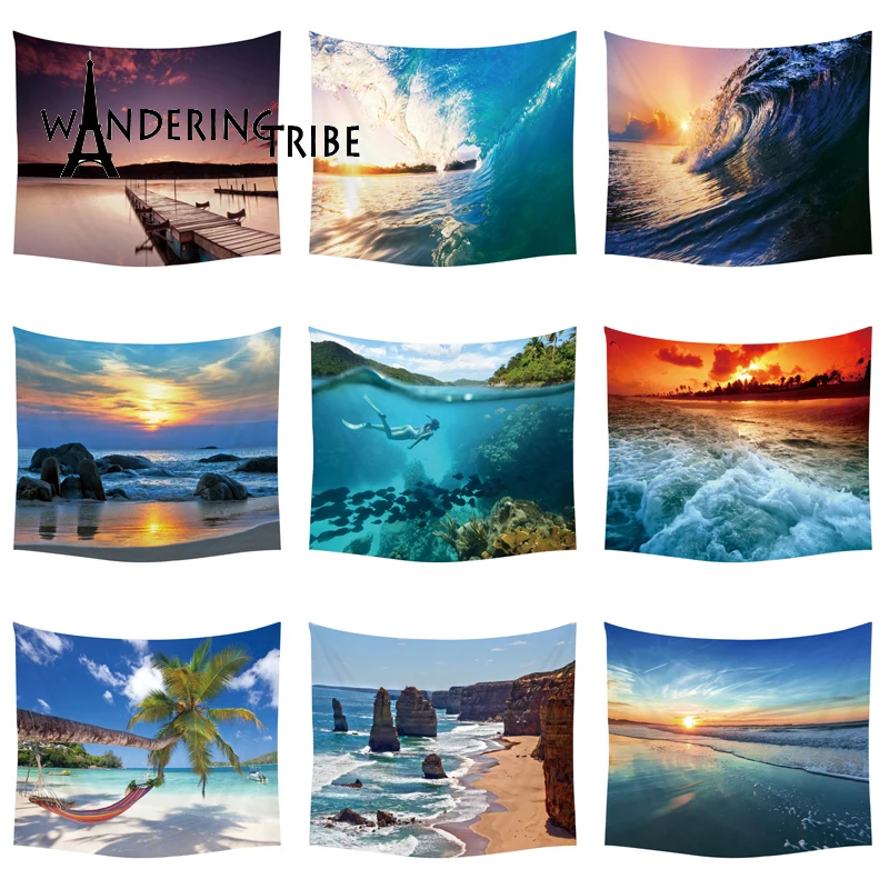 Тропические растения гобелен пальма закат Настенная подвеска океанская волна