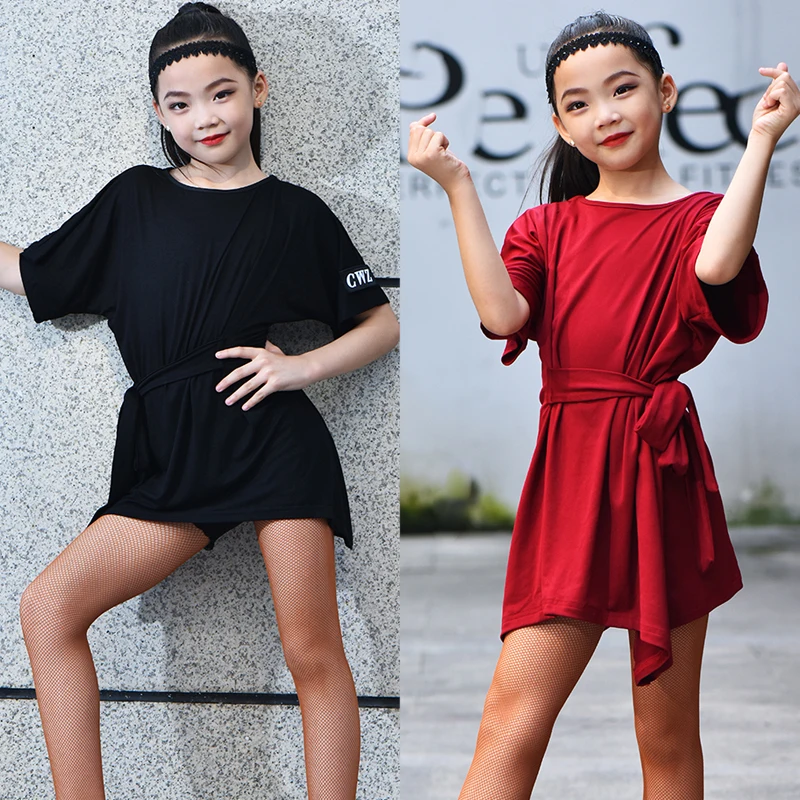 

Одежда для латинских танцев для девочек детское платье для танцев костюм для танцев с короткими рукавами, цвет красный, черный, BL4571
