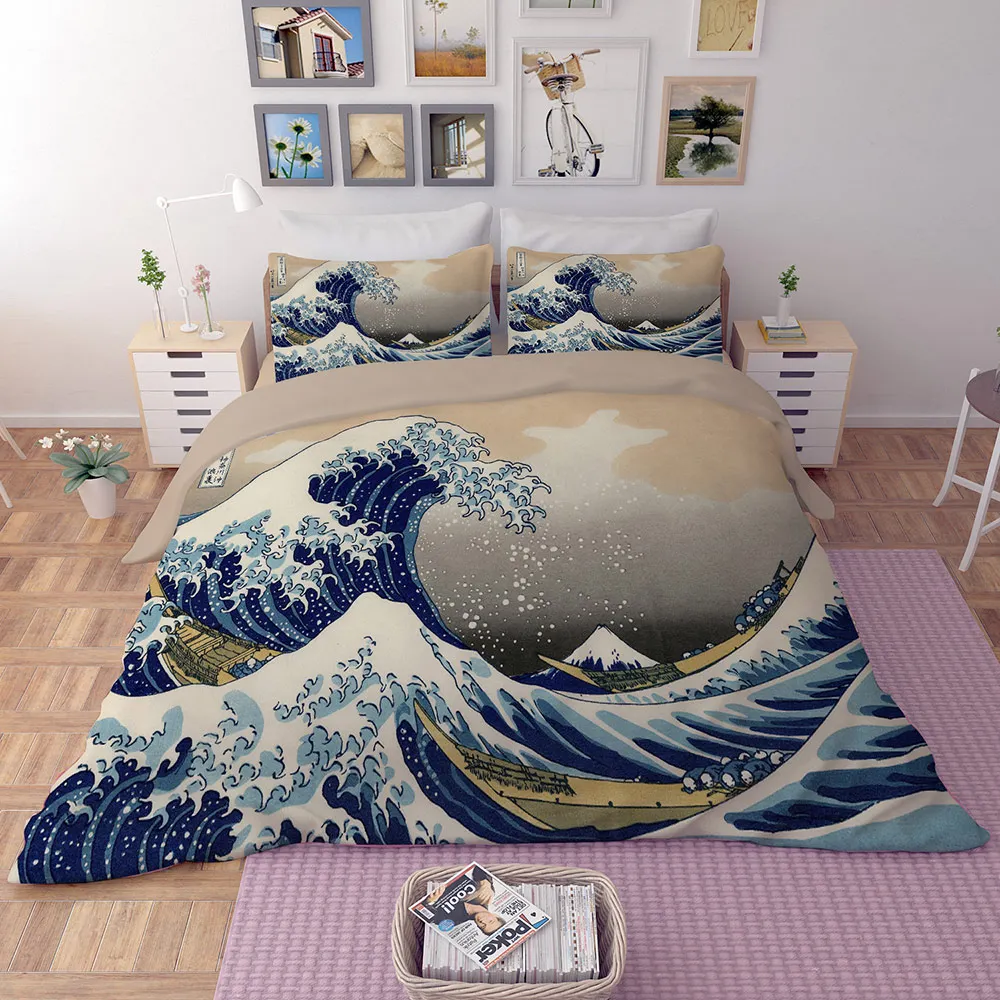 

3D Sea Wave Print Bedding Set Duvet Covers Pillowcases One Piece Comforter Bedding Sets Bedclothes Bed Linen