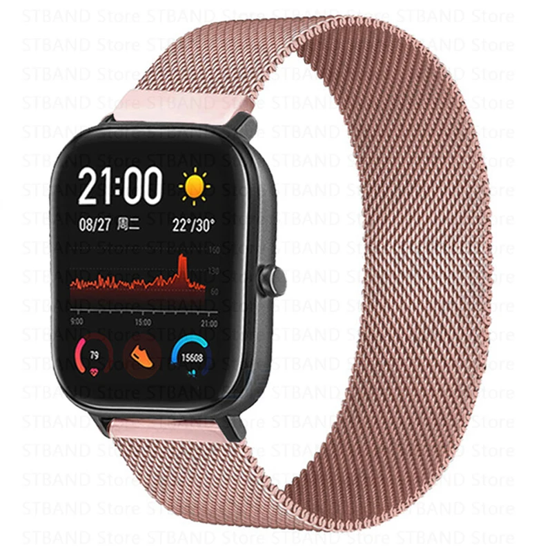 Миланская петля 20 мм 22 металлический ремешок для Xiaomi Amazfit GTS 2 Bip GTR часов Correa Active 40