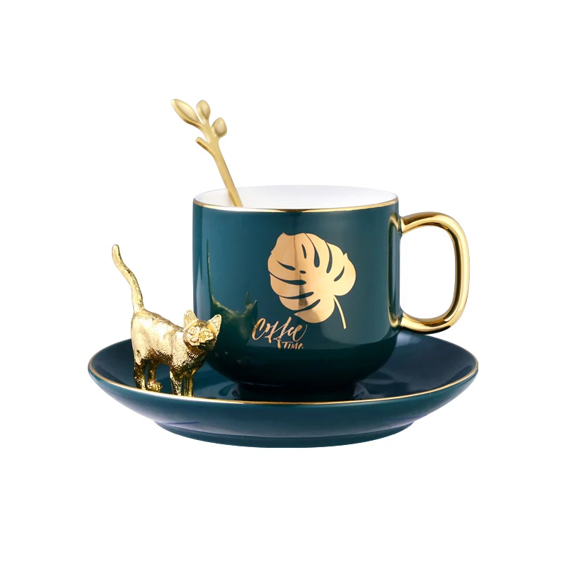 

European Ceramic Coffee Cup Set Creative Simple Green Gold Rim Turkish Coffee Cups Light Luxury Tazas De Cafe Drinkware BE50CP