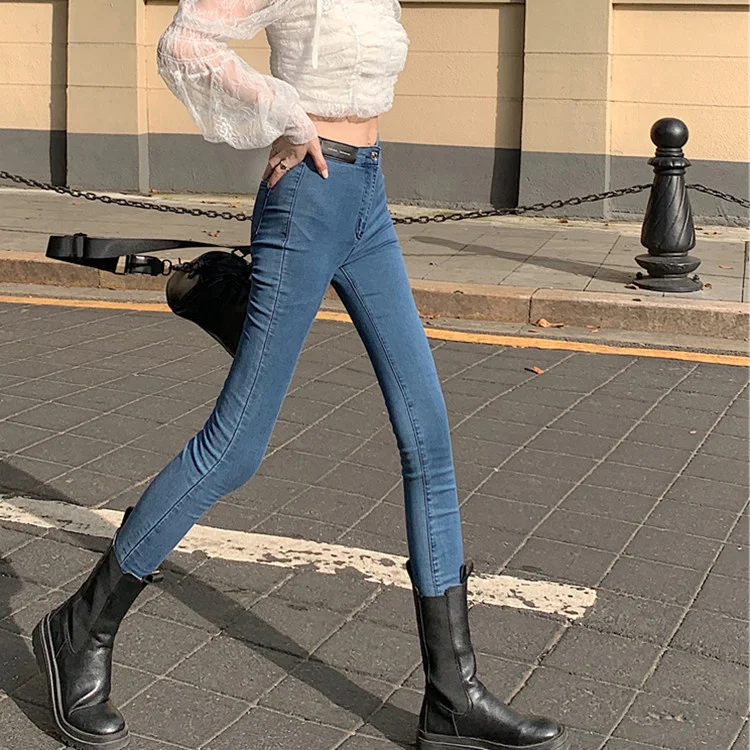 

Новинка Осень 2021 облегающие эластичные леггинсы в иностранном стиле ярлык демонстрирует Тонкий темперамент, модные джинсы Ins, женская мода