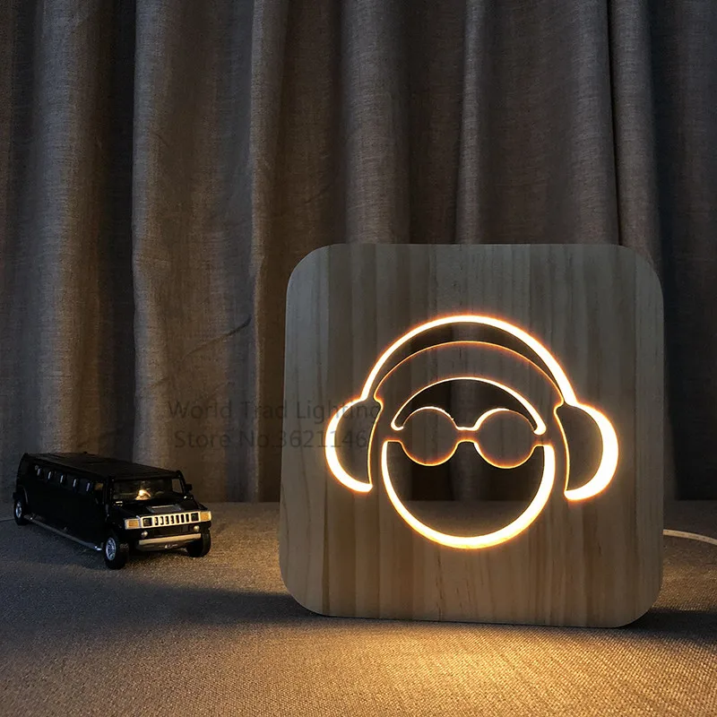 

3D светодиодсветодиодный деревянная лампа DJ наушники Illlusion студийная гарнитура hifi музыкальные наушники вечерние декоративные подарки рапе...