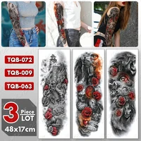 3 pcslot large arm sleeve tattoo rose wolf waterproof temporary tatto sticker dragon skull body art full fake tatoo women men