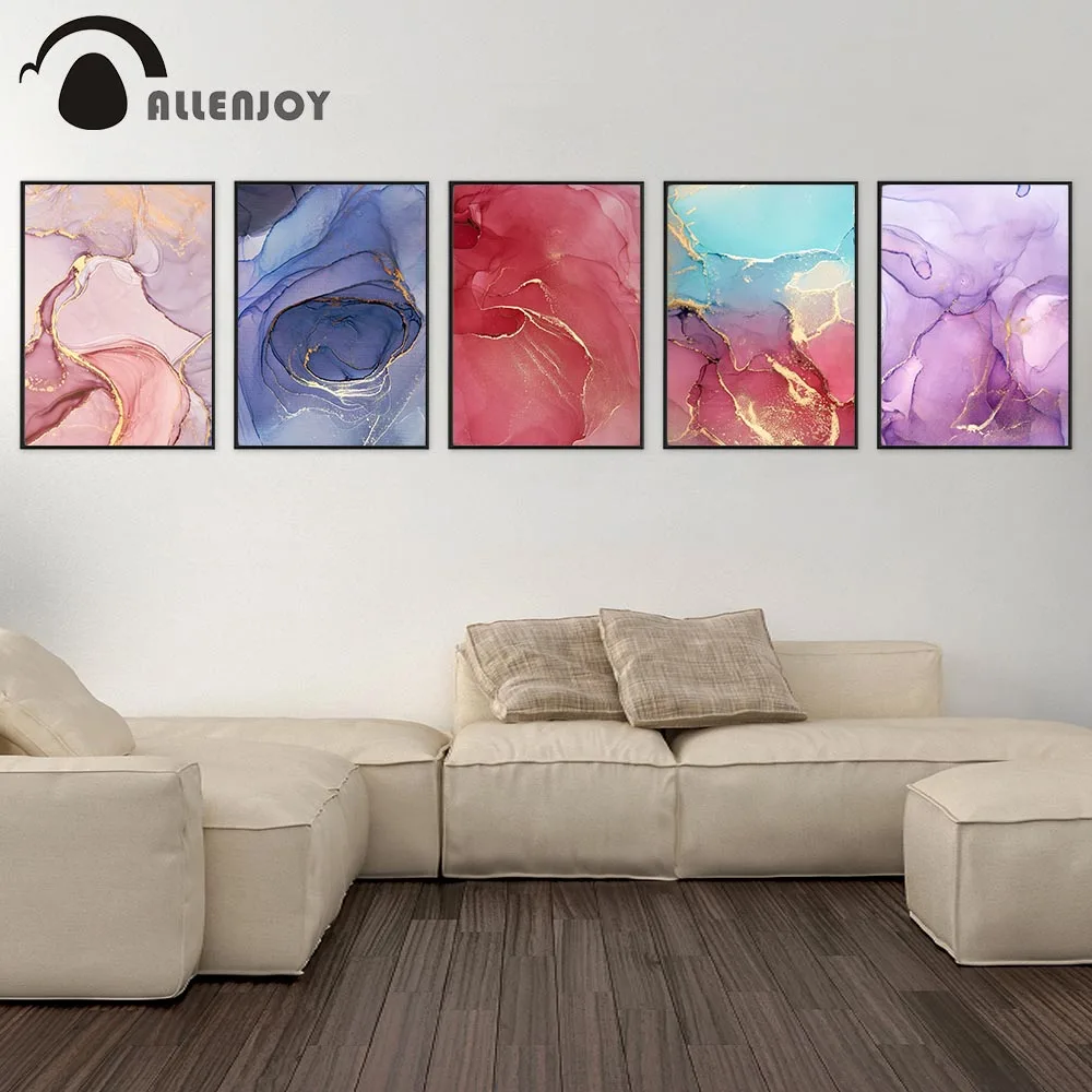 Allenjoy скандинавские картины на холсте мраморные абстрактные красочные золотые