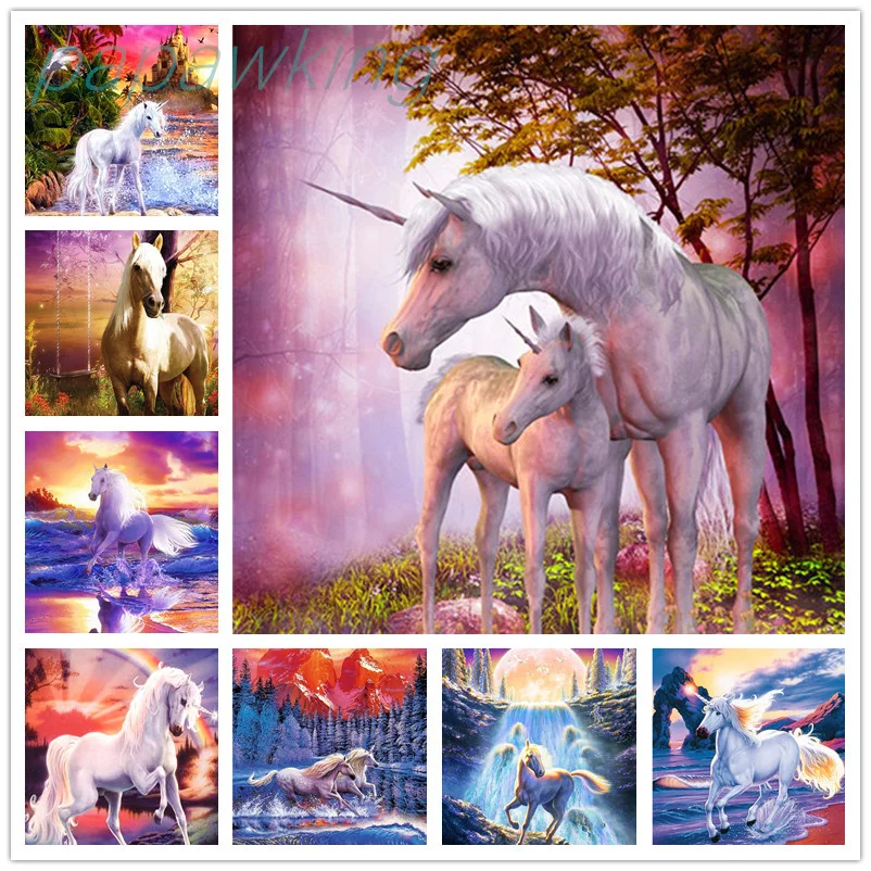 

5D Diy Diamond Painting Full Diamond White Horse Cross Stitch Kit Art Rhinestone Embroidery Home Decoration Pictures