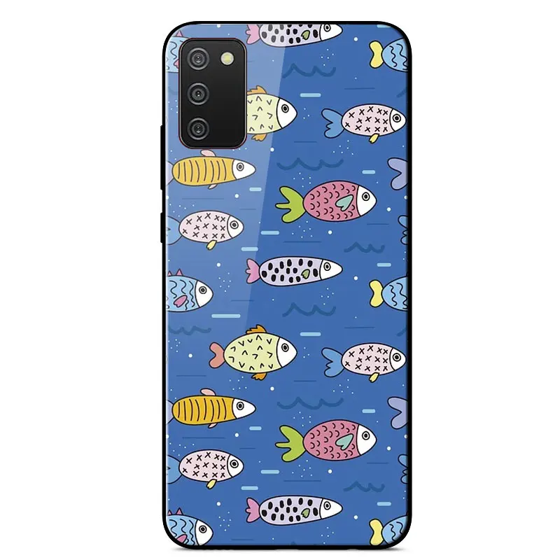 

For Samsung A02S Case Fashion Tempered Glass Phone Case For Samsung Galaxy A02S SM-A025F A025 6.5 inch Silicone Bumper Covers