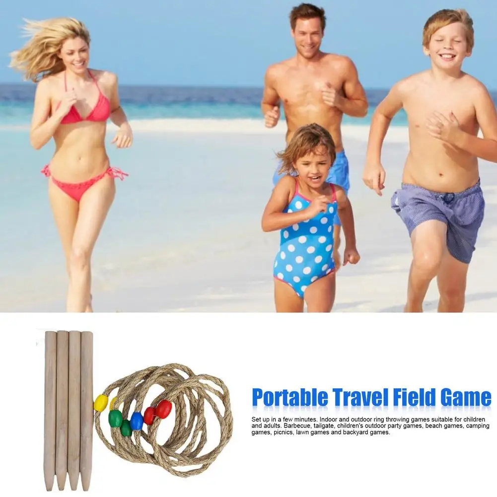 

Wooden Ring Toss Game Set Outdoor Rope Loop Games Parent-child Interactive Leisure Sports Kids Toy Lawn Garden Beach Group Game