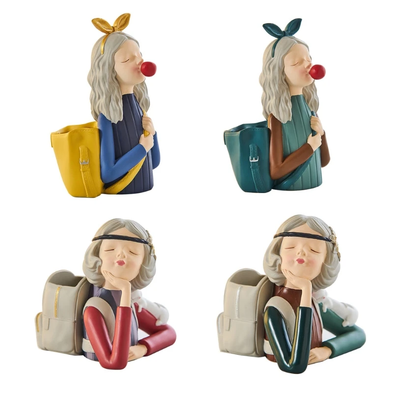 

Exquisite Bubble/cheek Holding Girl Shape Pen Box Stable Pencil Case Waterproof Desktop Decor Boxes Pen Pencil Organizer