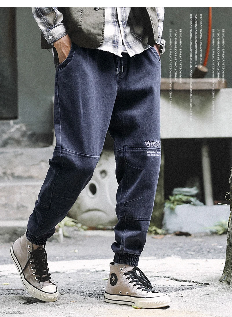 Fashion Streetwear Men Jeans Loose Fit Spliced Designer Denim Cargo Pants Harem Jeans Men Japanese Style Hip Hop Joggers Jeans