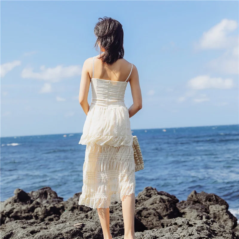 

2021 newFrench girl court gentle style literature and art lace suspender dress fairy skirt summer