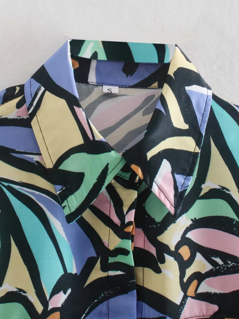 

Women Retro Flowers Print Striped Single-Breasted Pocket Oversize Summer Shirt Short Sleeve Chic Female Short Blouse Shirt Tops