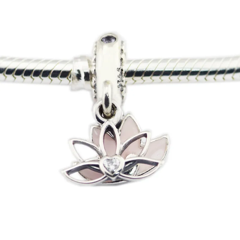 Serene Lotus Flower Dangle Silver Beads for Charms Bracelets Women 925 Jewelry DIY Pink Charm Making | Украшения и аксессуары