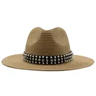 Шляпа соломенная для мужчин и женщин, Солнцезащитная пляжная шапка, в стиле джаз, с кожаным ремнем, фетровая шляпа с широкими полями