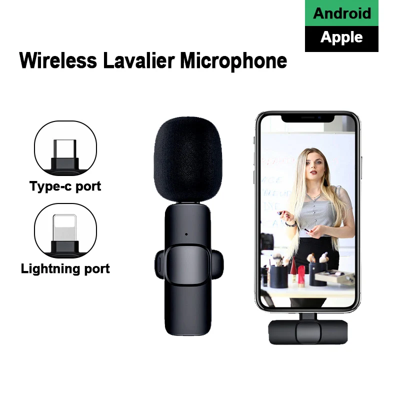 

Wireless Lavalier Microphone Portable for IPhone Android Phone Mini Mic Audio Video Recording Live Game Mobile Phone