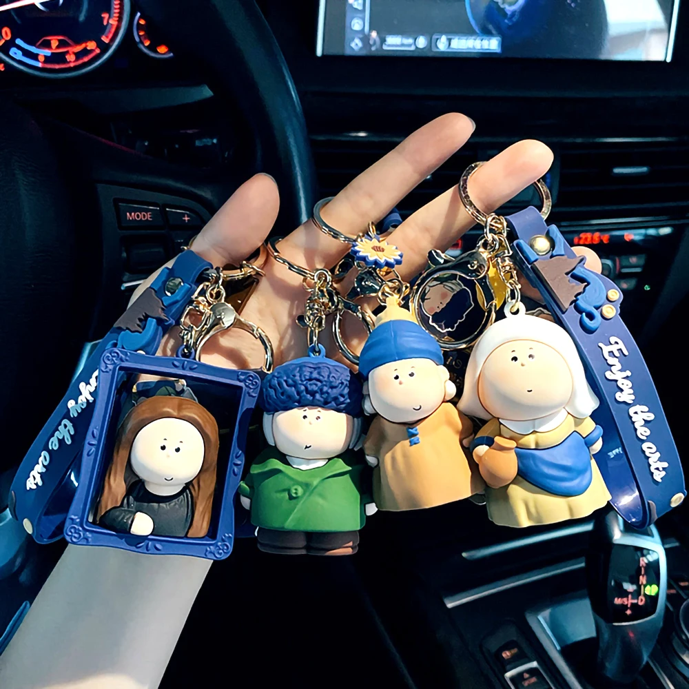 

Half Moon Artist Van Gogh Pearl Earrings Girl Doll New PVC Soft Belt Keychain Creative Pendant Bag Accessories