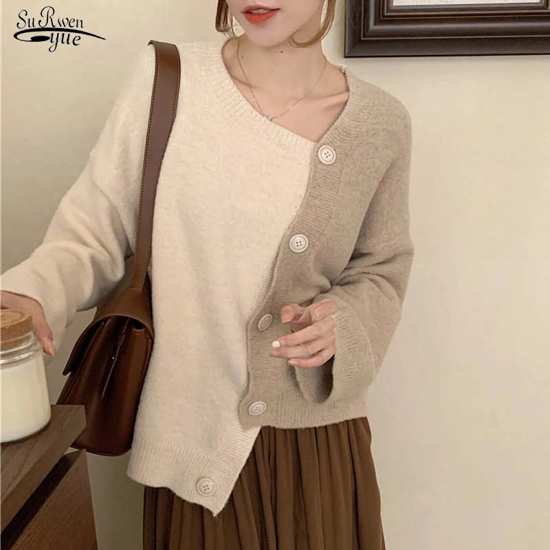 

Autumn Winter Irregular Cardigan Sweater New Simple Versatile Loose Long Sleeve Knitted Sweater Elegant Chic Women Jacket 18029