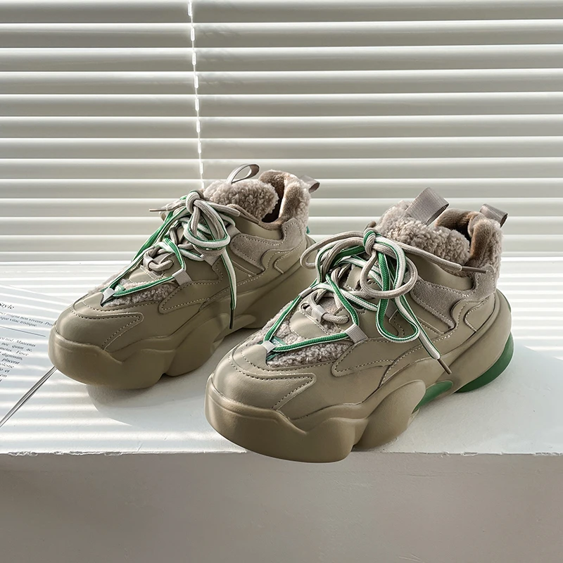 Женские меховые кроссовки плоская подошва толстая женская спортивная обувь