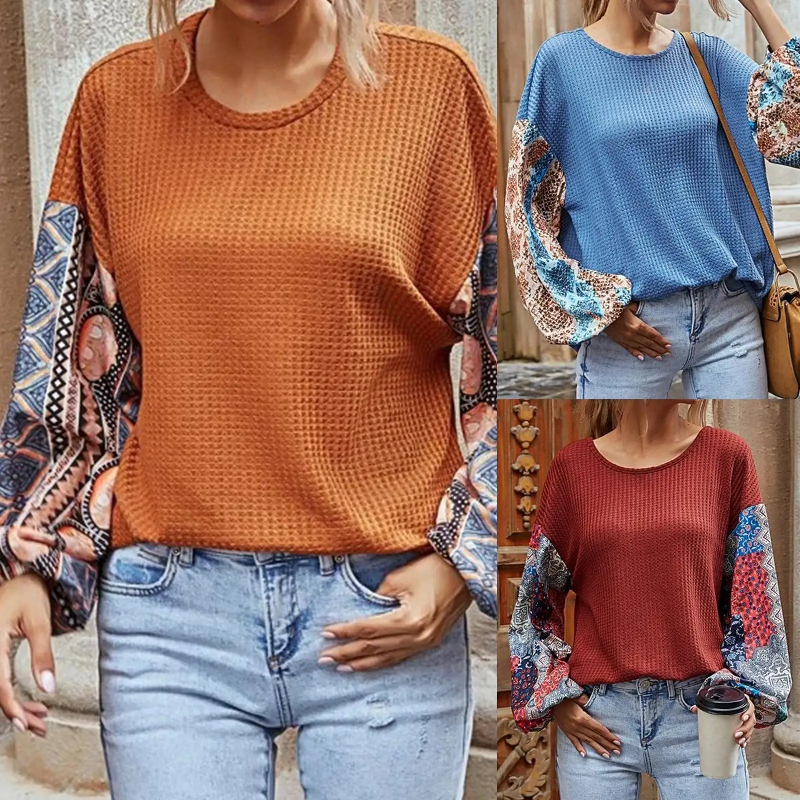 

Новинка, стильный женский осенний вязаный свитер со змеиным принтом и круглым вырезом, Свободный пуловер с пышными рукавами, женские зимние...