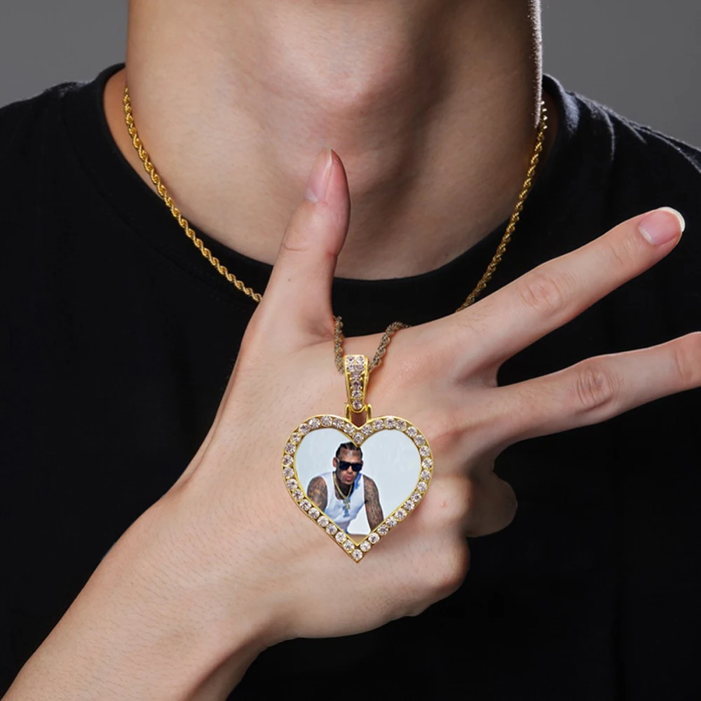 Custom Made Photo Medallions Necklace & Pendant With Stainless Steel Chain Gold Silver Color Cubic Zircon Men's Hip Hop Jewelry images - 6