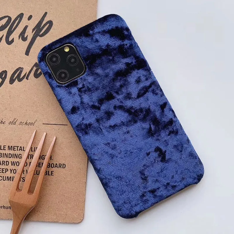 Ретро мягкий бархатный чехол для телефона для iPhone 11 Pro Xs Max Xr X роскошный теплый плюшевый чехол для iPhone 6 6s 7 8 Plus - Цвет: Blue