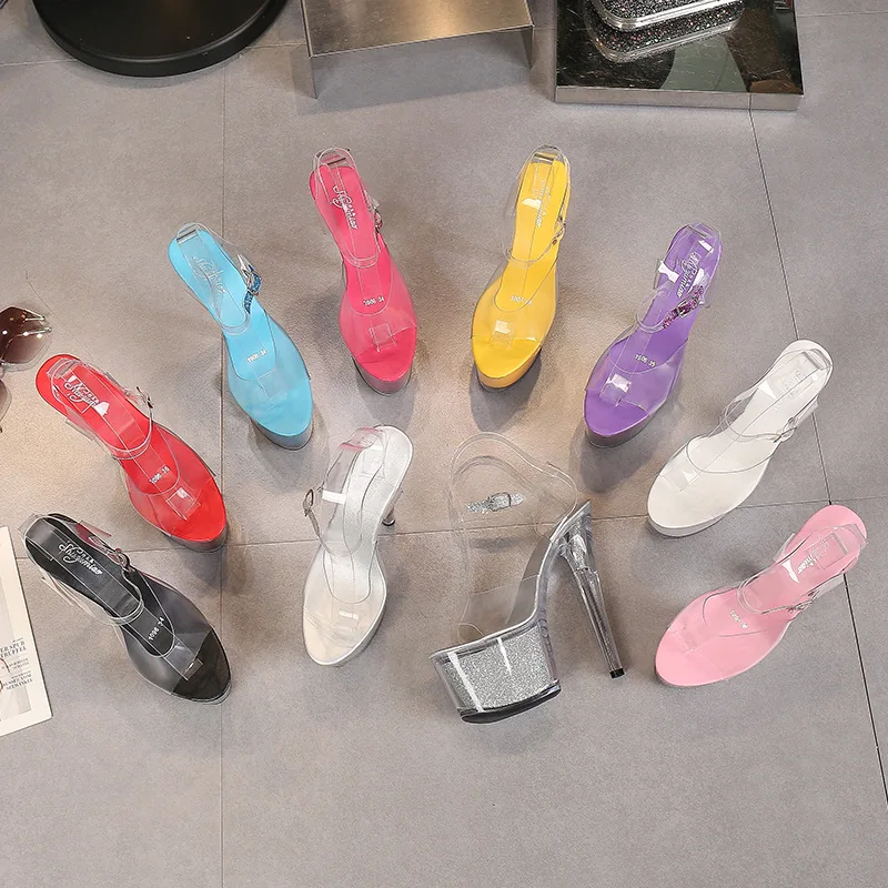 Сандалии женские на платформе и высоком каблуке пикантные босоножки из ПВХ