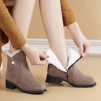 women boots for winter fur warm shoes 2021 new black soft ladies fashion low heels flock female booties womans short ankle boots