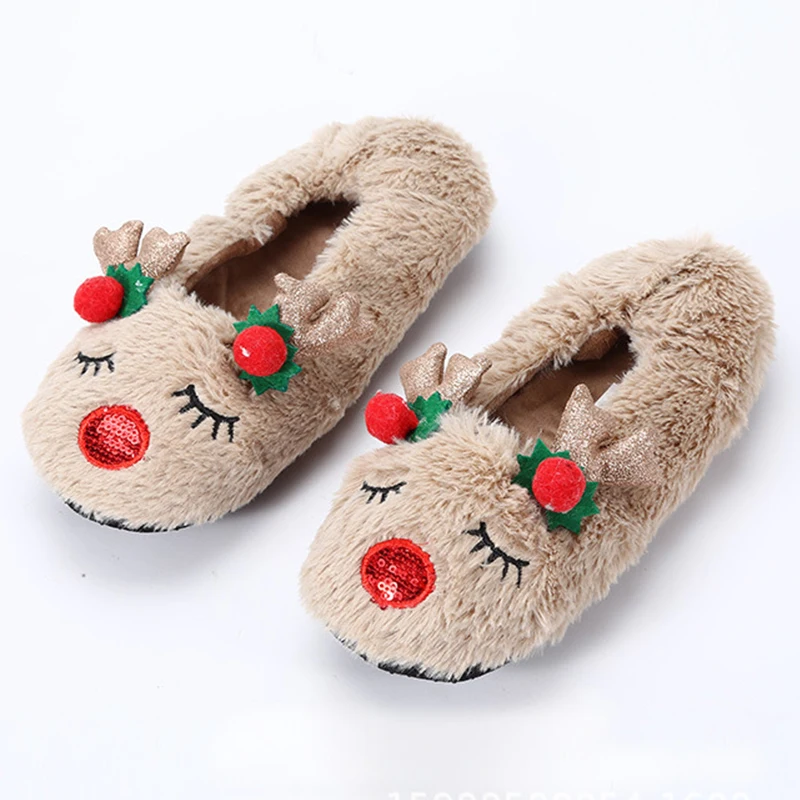 

Christmas Slippers Family Women's New Warm Cute Slippers for Home Elk Non-slip Best Winter Shoes House Comfortable Flat Footwear