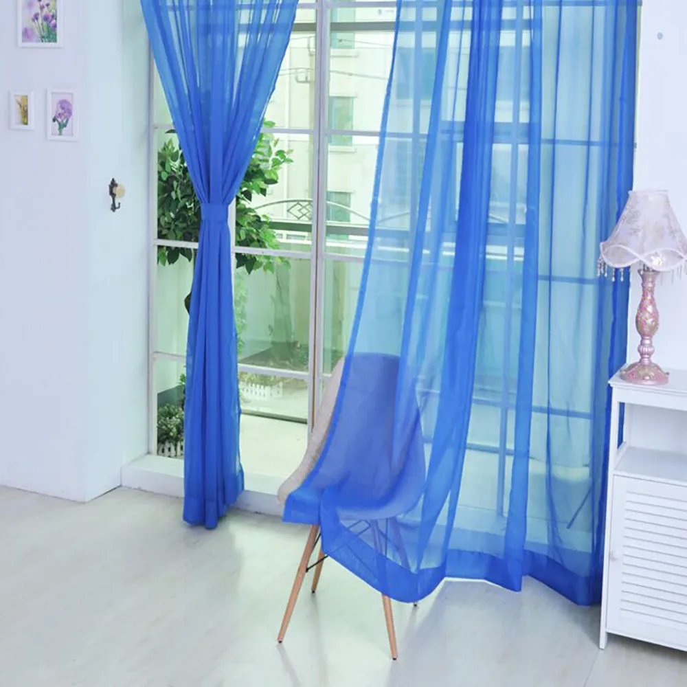 

1 Pcs Pure Color Tulle Door Window Curtain Drape Panel Sheer Scarf Valances Transparent Tulle Curtains Window Sheer For Bedroom