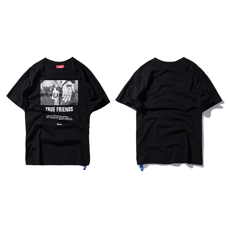 

Hip Hop T-Shirt Hand Gun Print T Shirts 2020 Summer Casual Loose Tops Tees Cotton Mens Streetwear Tshirts Friends Short Sleeve