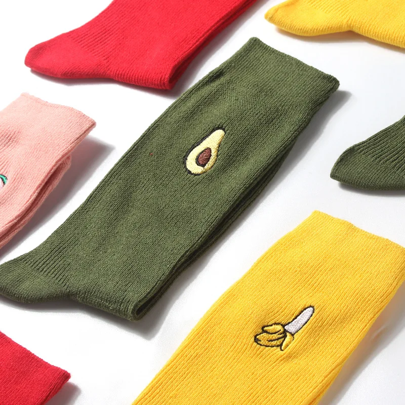 

Women Socks Happy Cartoon Fruits Cotton Colored Hipster Embroidery Sock Cherry Pineapple Solid Fruits Casual Funny Socks
