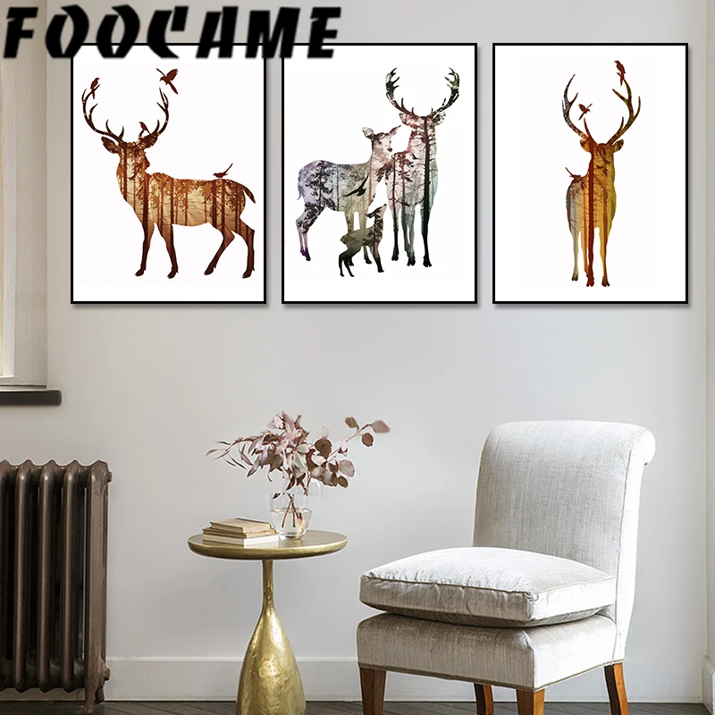 

Deer Family Forest Silhouettes Nordic Canvas Print Animal Poster Minimalism Wall Art Abstract Painting Home Decor Pictures Room