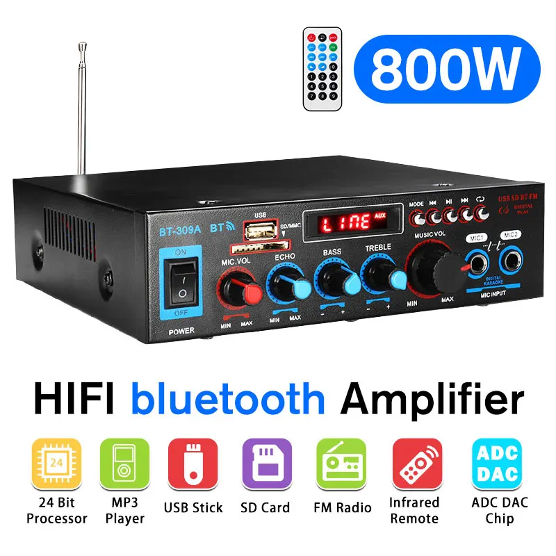 800w bluetooth усилитель 110V/220V DC 12V вход AUX USB SD Проекторы для домашнего кинотеатра