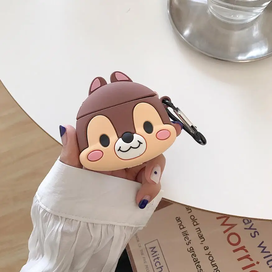 3D мультфильм chipmunk чип и Дейл силиконовый мягкий чехол для Apple Airpods 1/2 чехол беспроводной Bluetooth защитный чехол для наушников - Цвет: Темно-коричневый