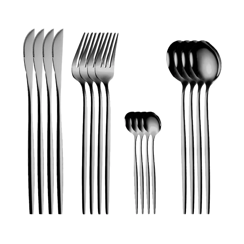 

16pcs Black Dinnerware Cutlery Set Stainless Steel Knife Dessert Fork Tea Spoon Silverware Kitchen Flatware Tableware Set