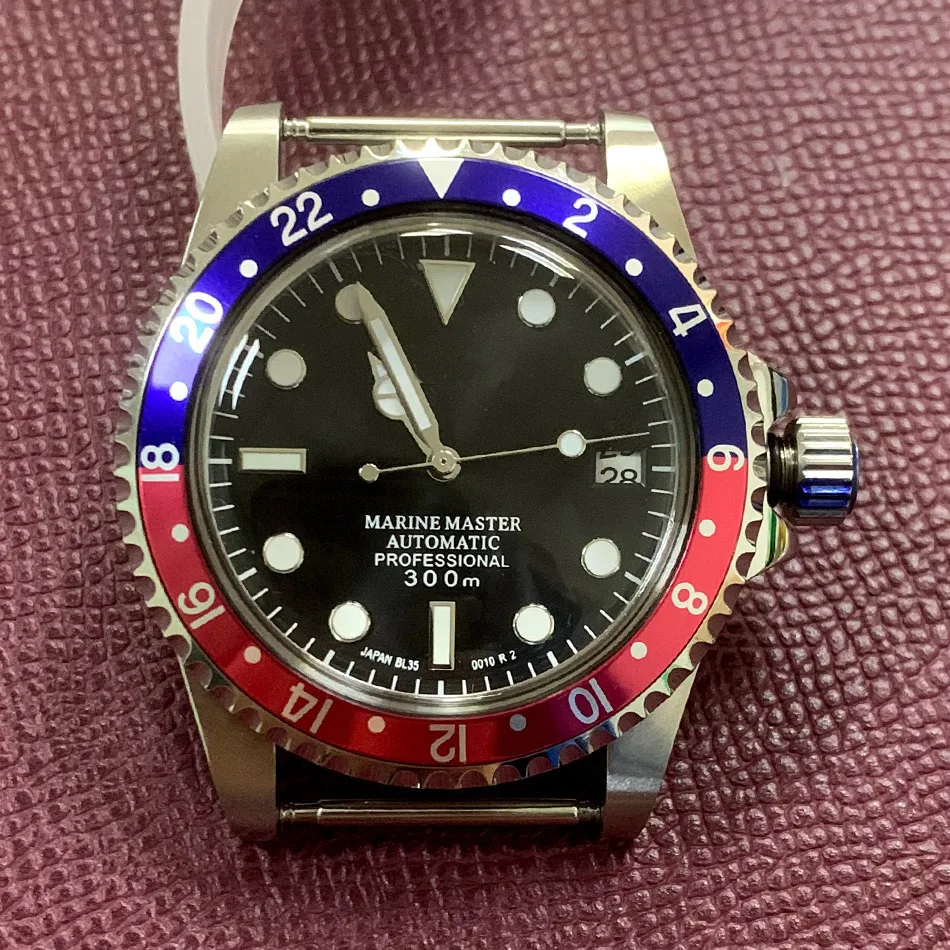 

New Automatic Watch Retro Acrylic Semicircle 39.5mm 1960 Japan NH35 Movement Stainless Steel Case Green Luminous