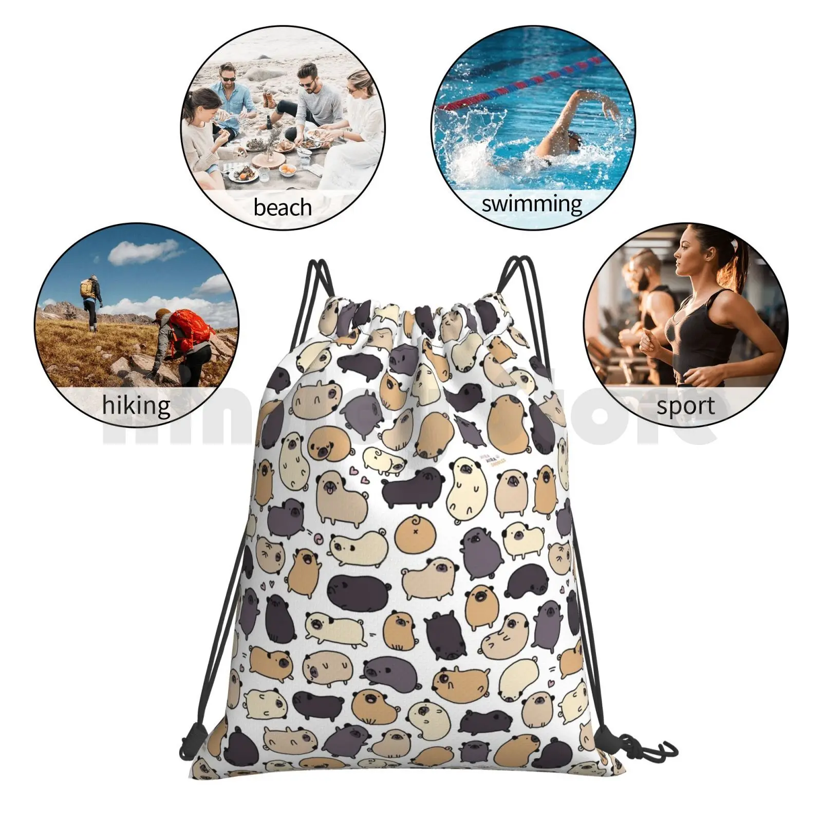 

Pug Life Doodle Backpack Drawstring Bag Riding Climbing Gym Bag Kawaii Cute Pugs Pug Pug Life Dog Dogs Doggy Cute Animals