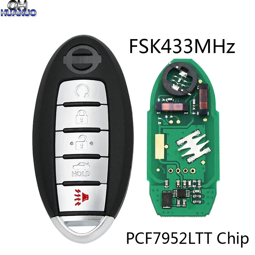 4 + 1/5 Кнопка FSK433MHz PCF7952LTT чип умный дистанционный ключ для Nissan патруль с вставным