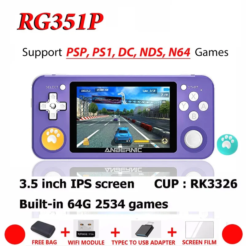 Портативный игровой плеер RG351P RG350P 64 Гб Emuelec система PS1 битная игра IPS RG351 карманная