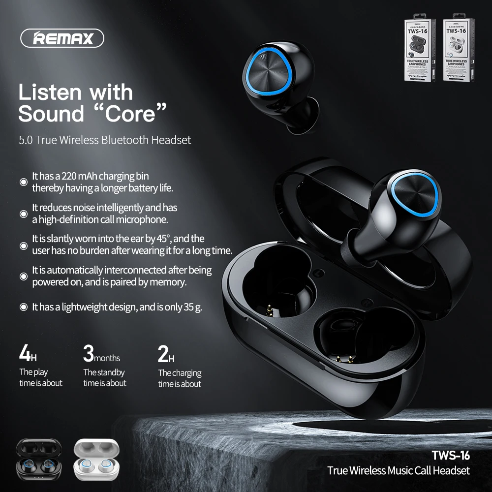 

Remax TWS Bluetooth 5.0 Earphones HD Stereo Wireless Noise Cancelling Gaming Headset