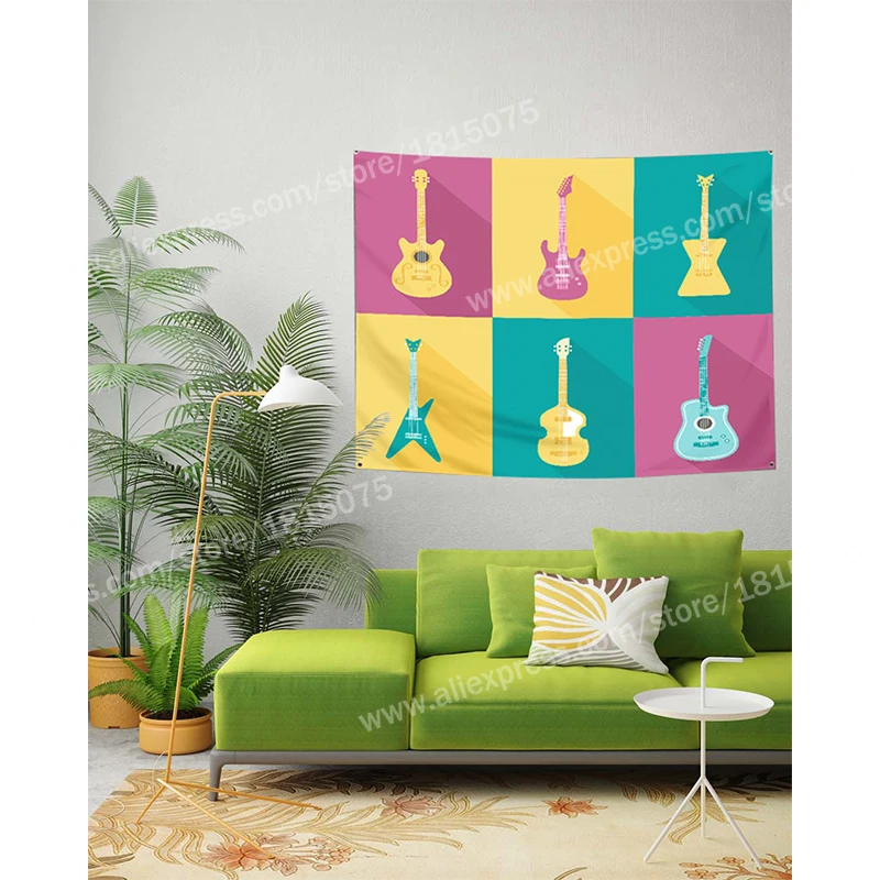 Guitar Poster Hanging Flag Banner Music Rock Reggae Jamaica Home Decoration Wall Art 4 Gromments In Corners 3*5FT 144CM*96CM | Дом и сад