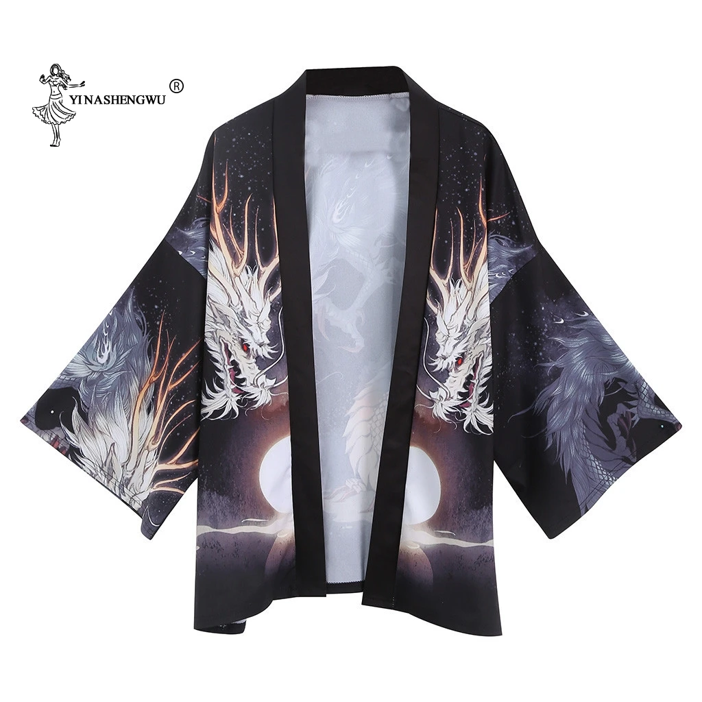 Yukata женский кимоно кардиган мужской традиционное японское кимоно рубашка костюм косплей китайский стиль мужской Дракон Карп принт пальто