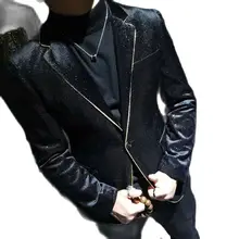 Blazer en velours à rayures noires pour homme, de haute qualité, à revers cranté, à bouton unique, décontracté, élégant, Slim, vêtements de mariage  (1)