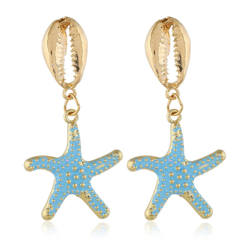 Модные дизайнерские серьги-гвоздики в виде океана золотые металлические