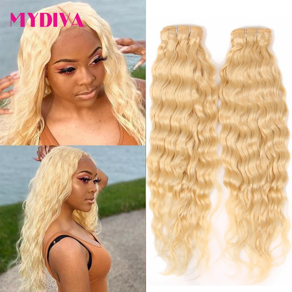 

28 30 40 Inch 613 Blonde Human Hair Bundles Brazilian Hair Honey Blonde Water Wave Bundles Remy Wet And Wavy Hair Extensions
