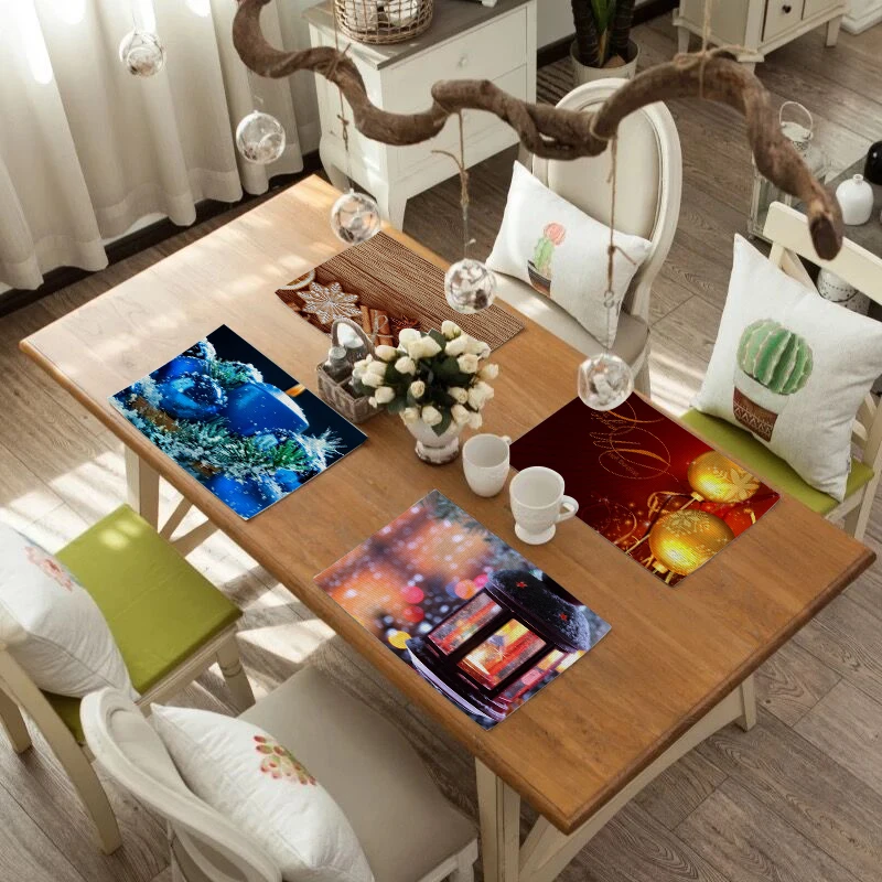 

Fuwatacchi Christmas Style Placemat Dining Table Mat Drink Coaster Cotton Linen Polyester Pads Bowl Cup Mats Table Decor Pads