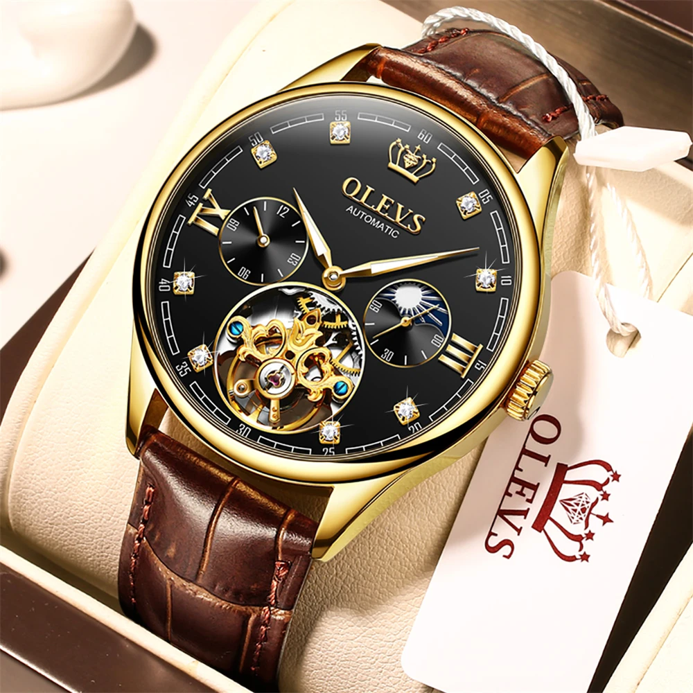 

Olevs Mens Automatic Watch Skeleton Mechanical Tourbillon Watches Waterproof Clock Fashion Casual Wristwatch Montre Homme