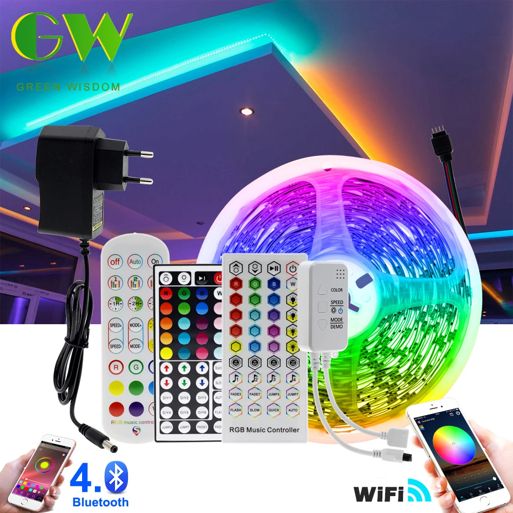 Bluetooth Светодиодные ленты светильник s 5050 SMD 5 м 10 20 RGB гибкая неоновая лента DC12V Wi Fi