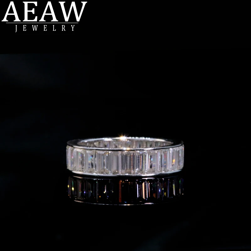 AEAW-anillo de compromiso de oro blanco y Esmeralda para mujer, sortija de compromiso, moissanita, 18K, 2x4mm