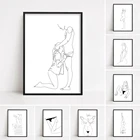 Плакат с обнаженным женским телом, черно-белая линия, принты на холсте, живопись, минимализм, Настенная картина для гостиной, домашний декор